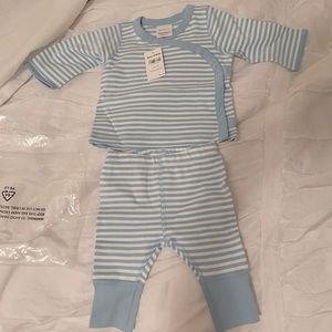 Hanna Andersson blue striped organic long sleeve wiggle set 0-3 months.